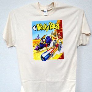 WACKY RACES VINTAGE CARTOON ART, COOL MENS IVORY TEE T-87